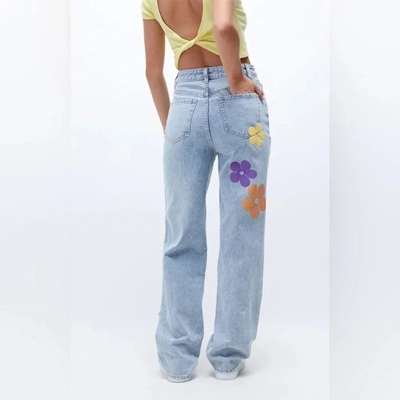 PacSun Light Blue Flower Graphic Boyfriend Jeans size 25 - Picture 3 of 15